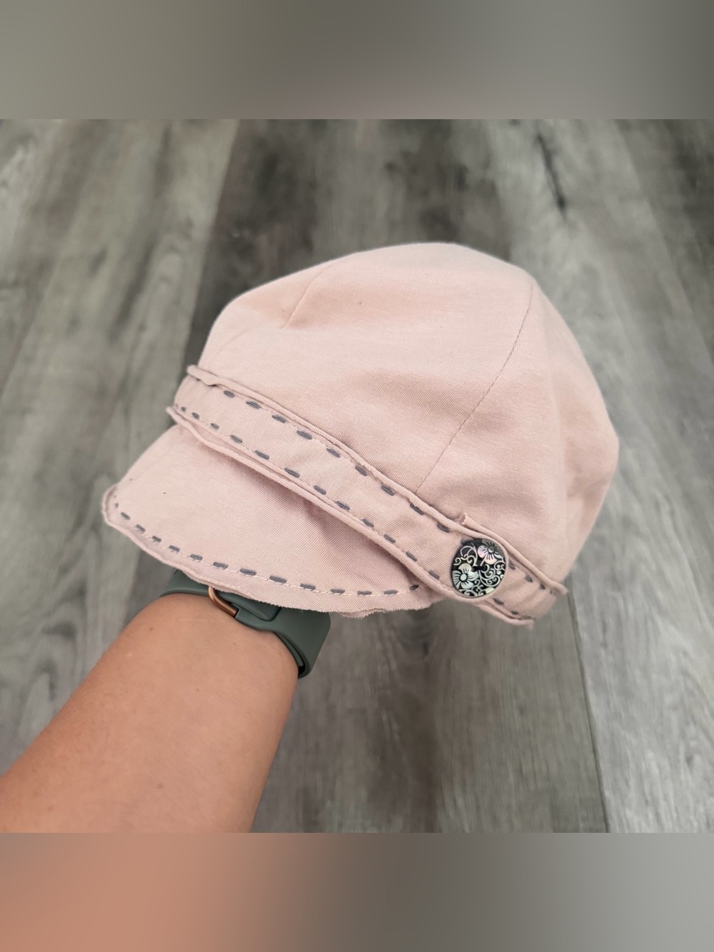 Scala Light Pink Newsboy Hat with Decorative Button O/S